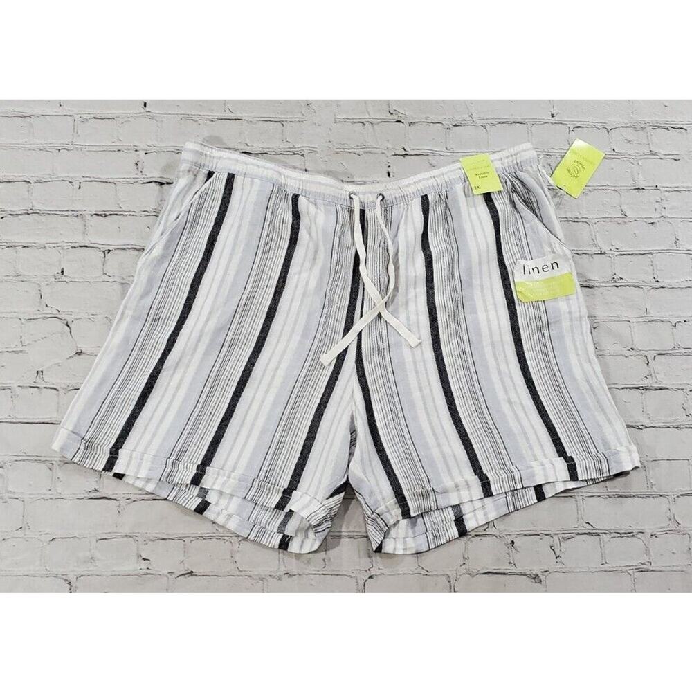 JUNIPER & LIME Black White Gray Washable Linen Blend Shorts WOMENS SIZE 2X